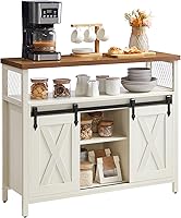 VASAGLE ULSC092W01 Buffet Sideboard Cabinet with Sliding Barn Doors, Adjustable Shelves, Rustic White & Honey Brown, 39.4"W Living Room Storage