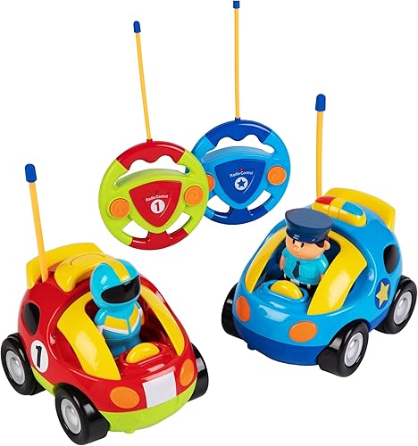 Paquete Prextex de 2coches a radio control de dibujos animados de policĂa y de carreras Juguetes a radio control para niños cada uno con diferentes Paquete Prextex de 2coches a radio control de dibujos animados de policĂa y de carreras Juguetes a radio control para niños cada uno con diferentes