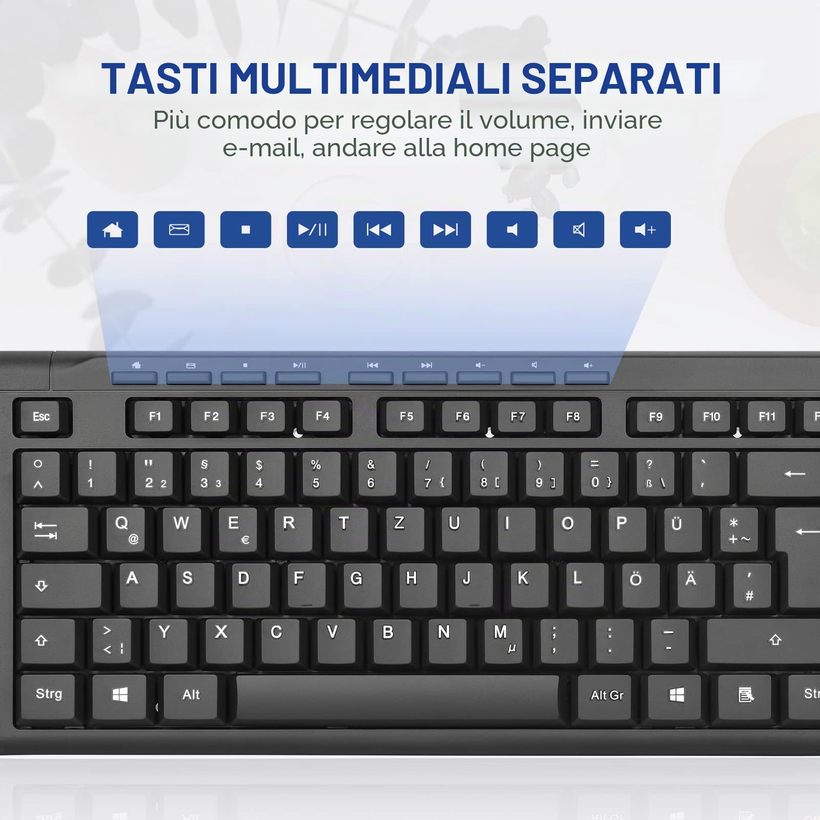 Rii RK907 Wired Tastiera USB per Mac/PC/Tablet/Windows/Android/Microsoft, Layout Tedesco QWERTZ, Nero