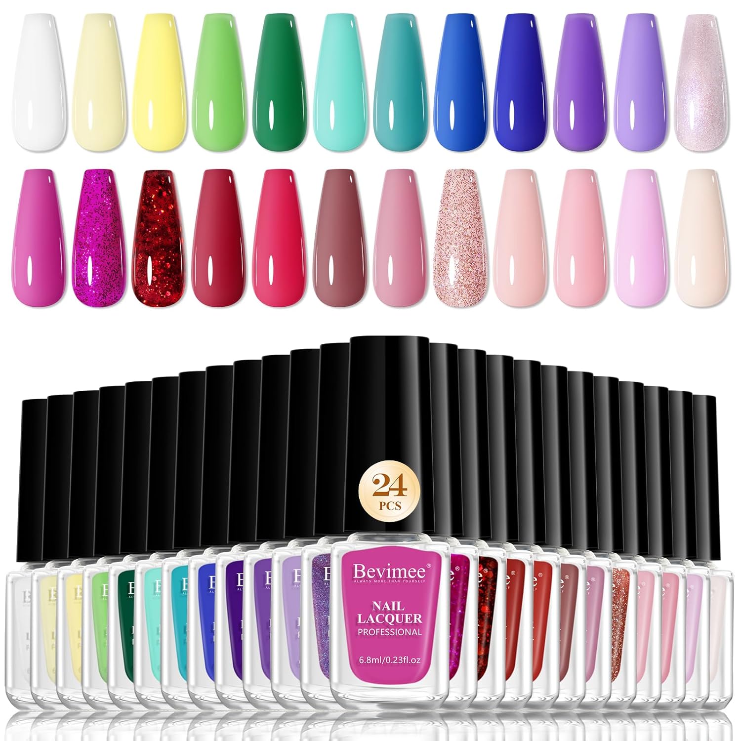 Nail Polish Set Quick Dry-24Pcs Regular Fingernail Polish Bulk White Nude Pink Red Green Blue Long Lasting French Nail Art DIY Home Gift Set for Women
