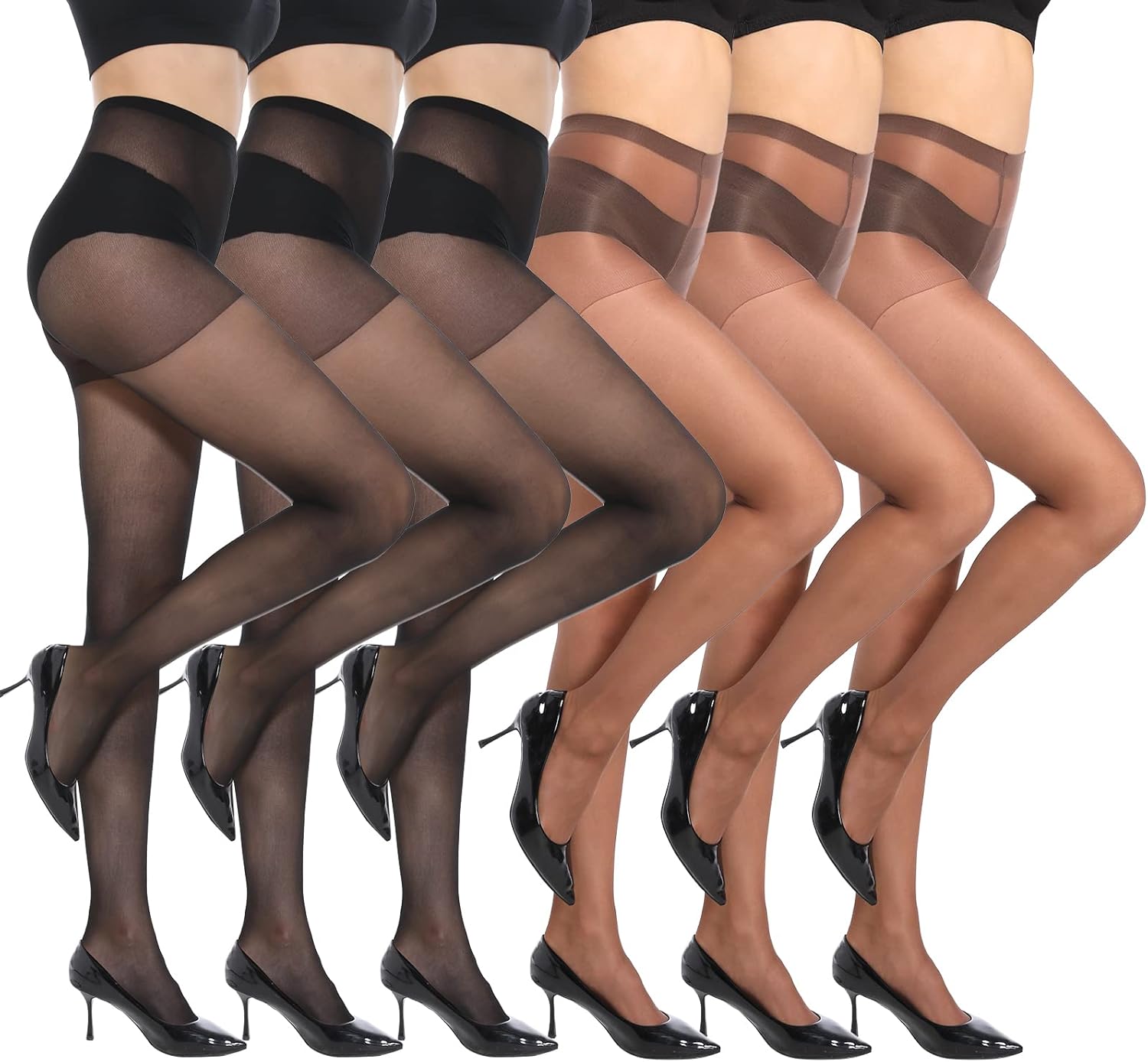 MANZI 6 Pairs 20D Women's Sheer Tights Ultra Thin High Waist Pantyhose Thigh Stockings