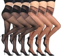 MANZI 6 Pairs 20D Ultra Thin Sheer Tights for Women - High Waist Pantyhose with Tummy Control