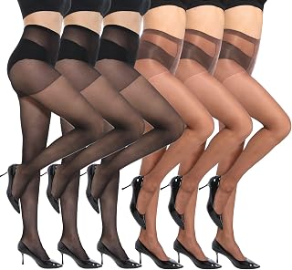 MANZI 6 Pairs 20D Ultra Thin Sheer Tights for Women - High Waist Pantyhose with Tummy Control