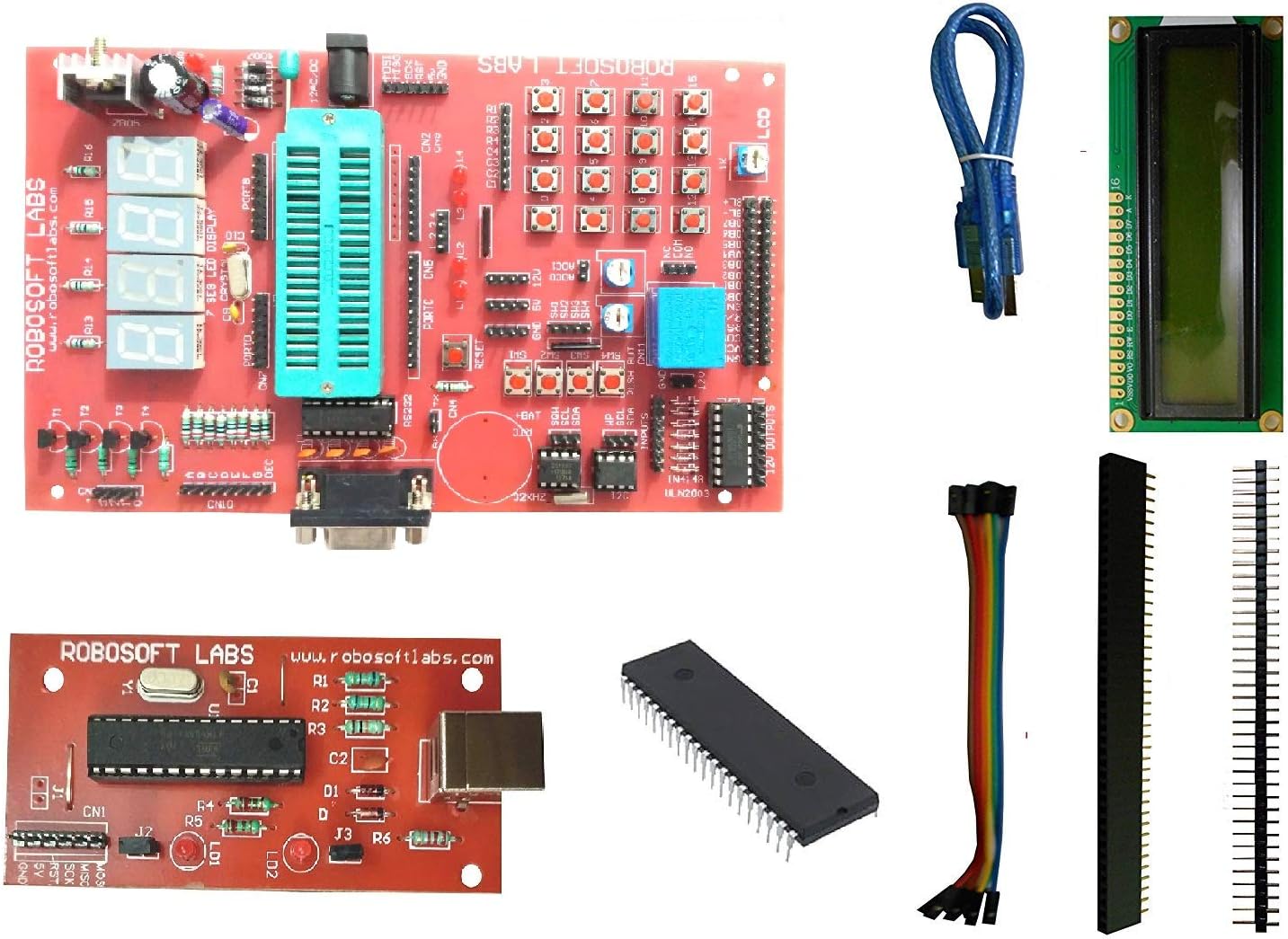 Robosoft Labs AVR ATMEGA16/32 40PIN Board with ATMEGA16, MAX232, RTC, AT24C32, ULN IC, LCD & PROGRAMMER
