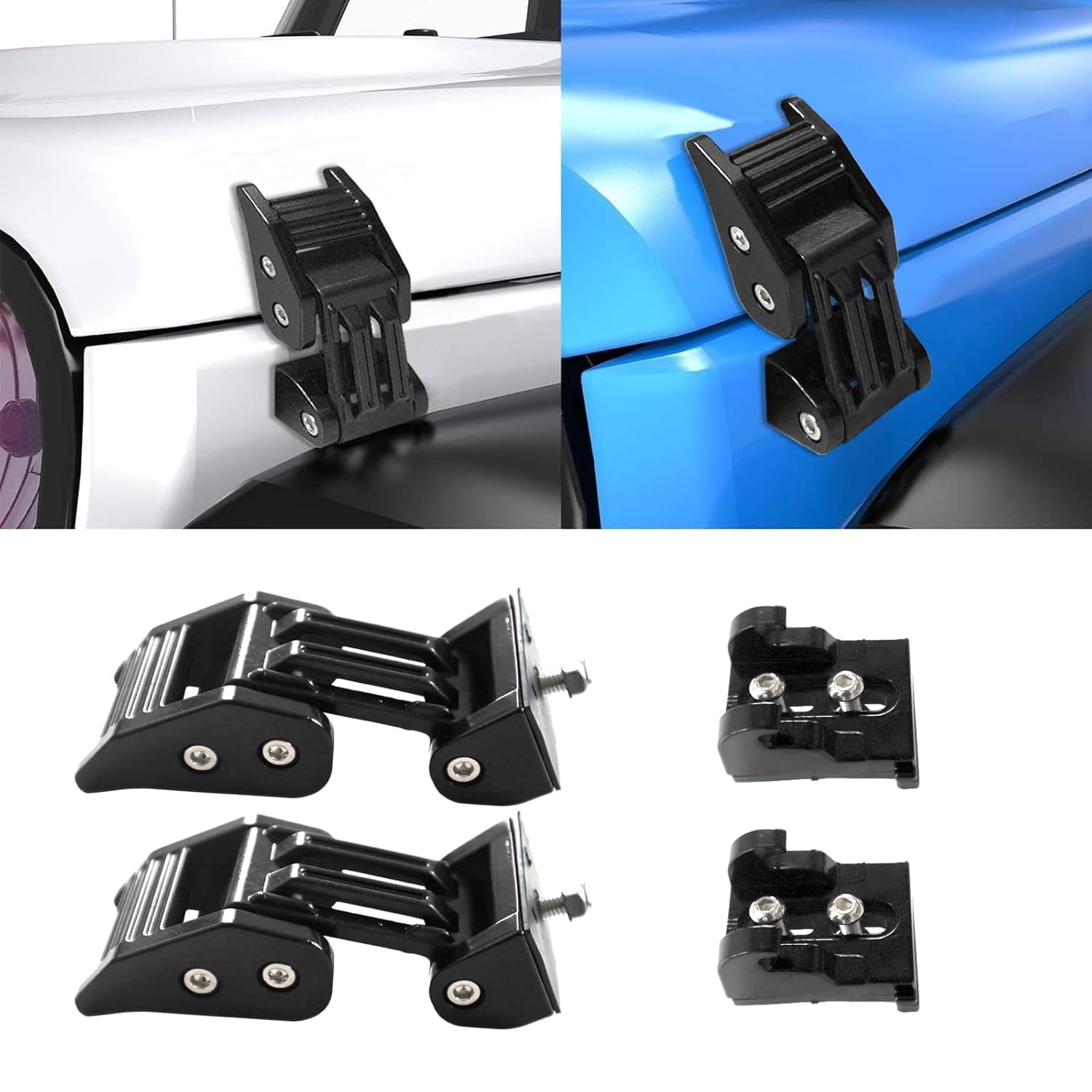 STANVEE Hood Latches JK Hood Locks Aluminum Hood Latches for 2007-2018 Jeep Wrangler JK JKU and 2007-2024 Jeep Wrangler JL JLU Gladiator JT (Black)