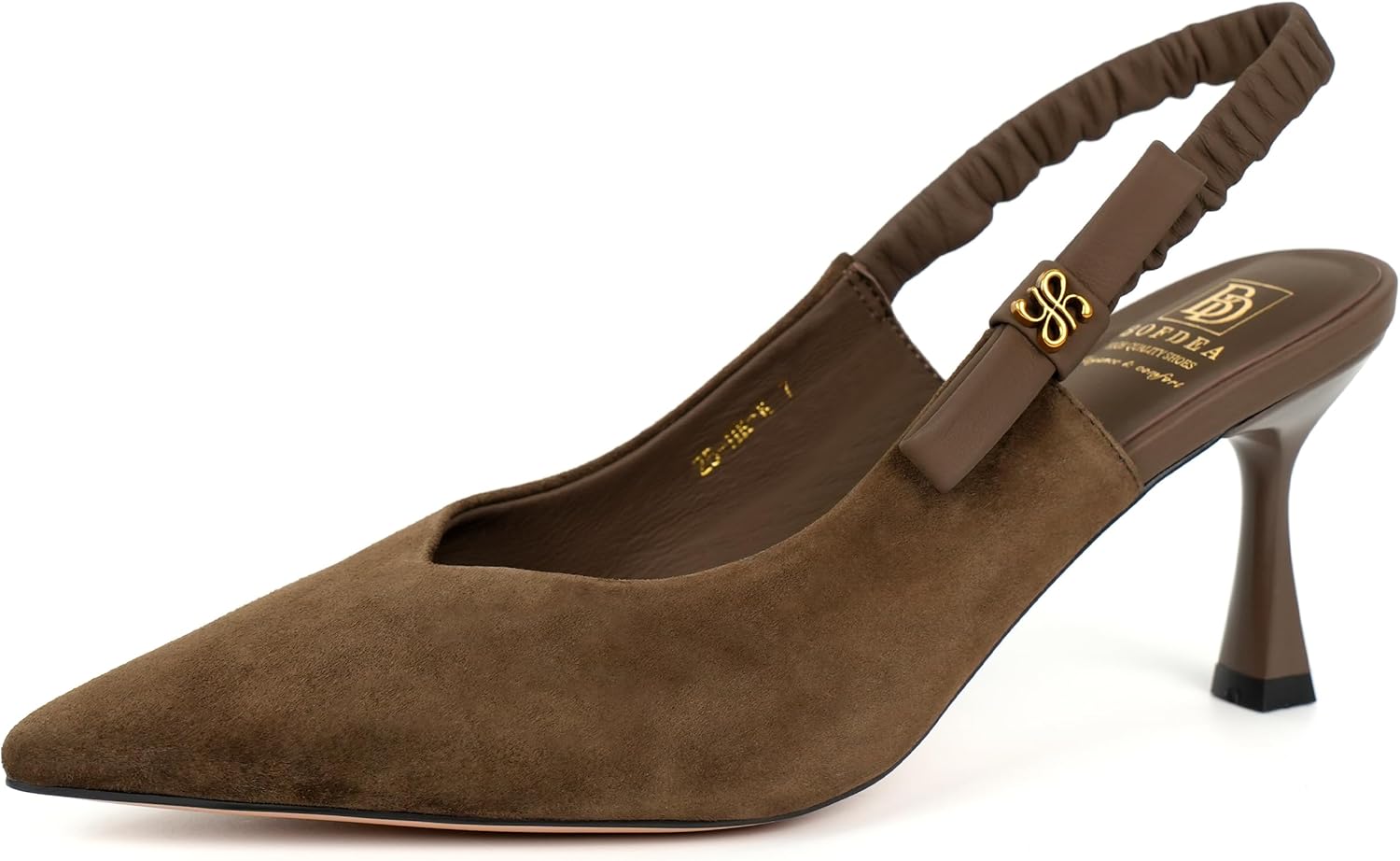 Women’s Pointed-Toe Slingback Heels, Genuine Leather Upper & Lining, 2.7” (7cm) Mid-Heel Dress Shoes for Work, Wedding & Elegant Outfits