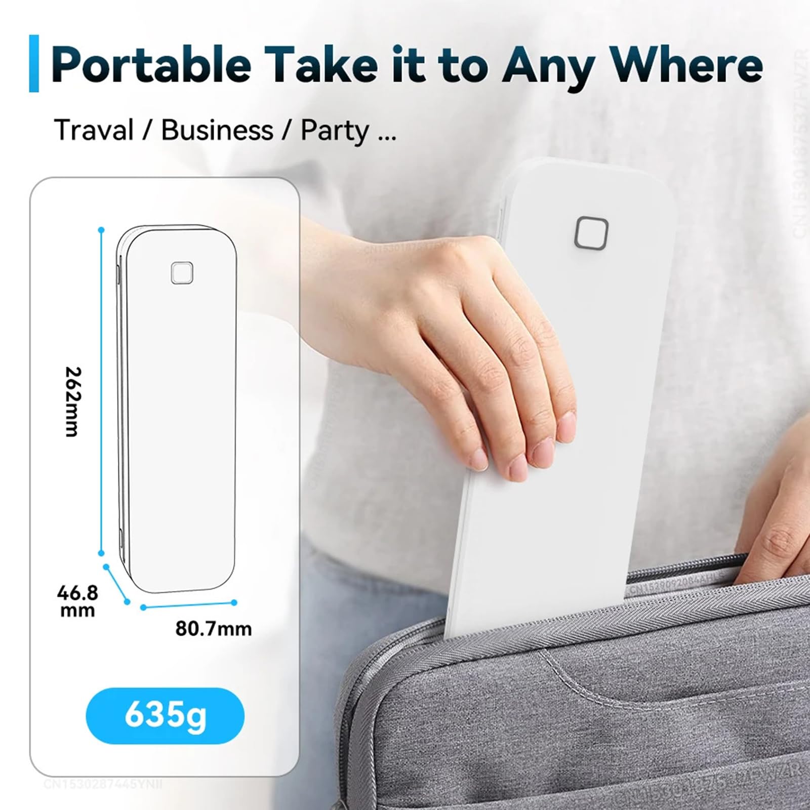Stampante Termica, Stampante Portatile Wireless per Viaggi, Stampante Termica A4 Senza Inchiostro con Carta Termica e limitatore di Carta (White)