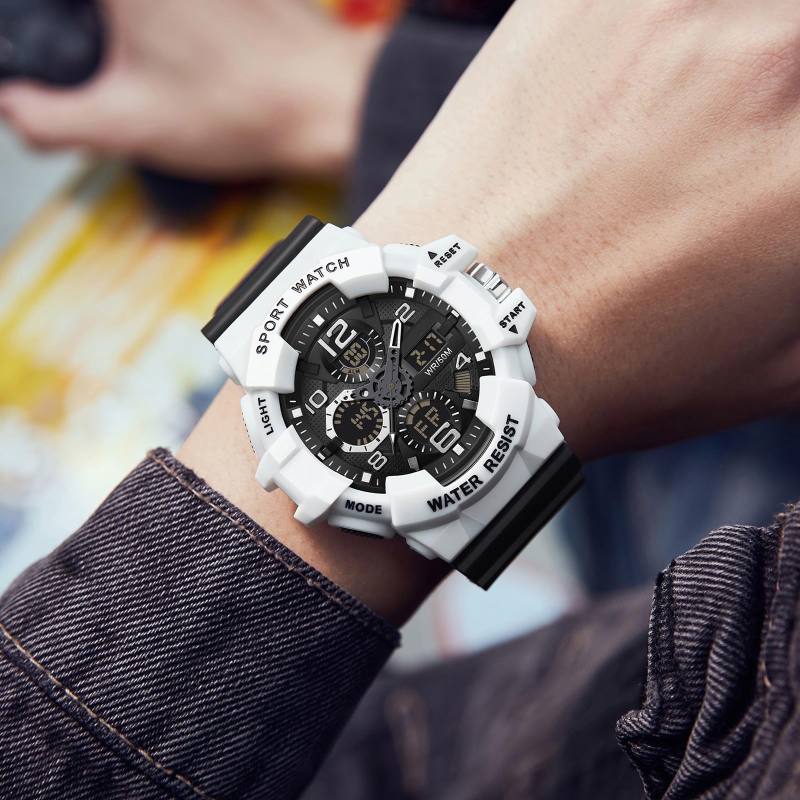 findtime Orologio digitale da uomo, militare, da uomo, sportivo, digitale, analogico, per attività all'aperto, cronometro, impermeabile, 50 m, con due fusi orari, sveglia tattica, orologio da uomo e