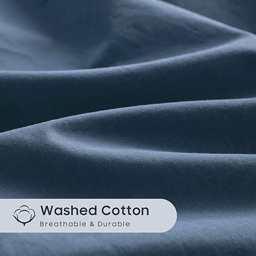 Miniatura 6 de Wake In Cloud - Juego de funda de edredón de algodón, tamaño Queen, azul marino oscuro, 100% algodón lavado, textura similar al lino, percal