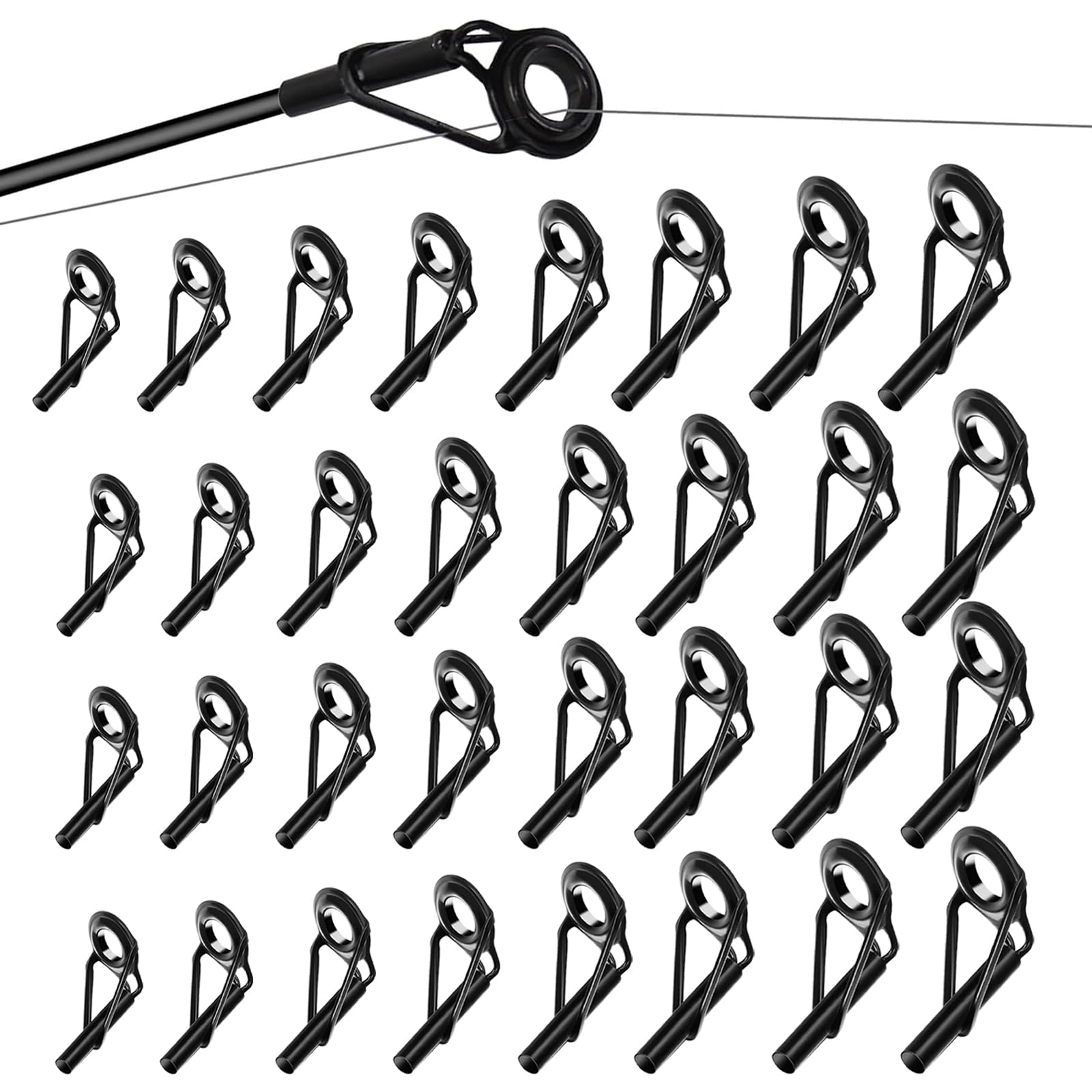 N-AA Pack of 32 Tip Ring Rod Ring, Fishing Rod Repair Tip Ring, Fishing Rod Repair Accessories, Fishing Rod Guide, Fishing Rod Tip Repair, Applicable to All Waters (8 Sizes)