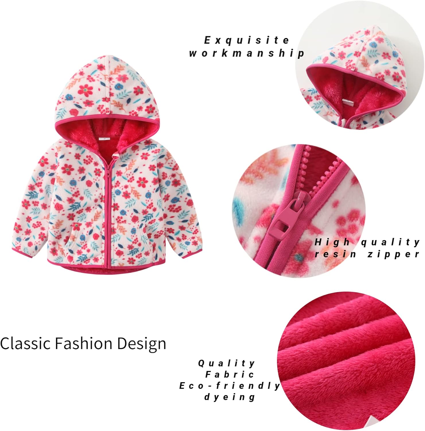 Toddler Girl Fleece Jacket with Hood Warm Zip Up Coat for Fall Winter & Spring Lightweight Soft Outerwear for 1-6 Years - Image 7