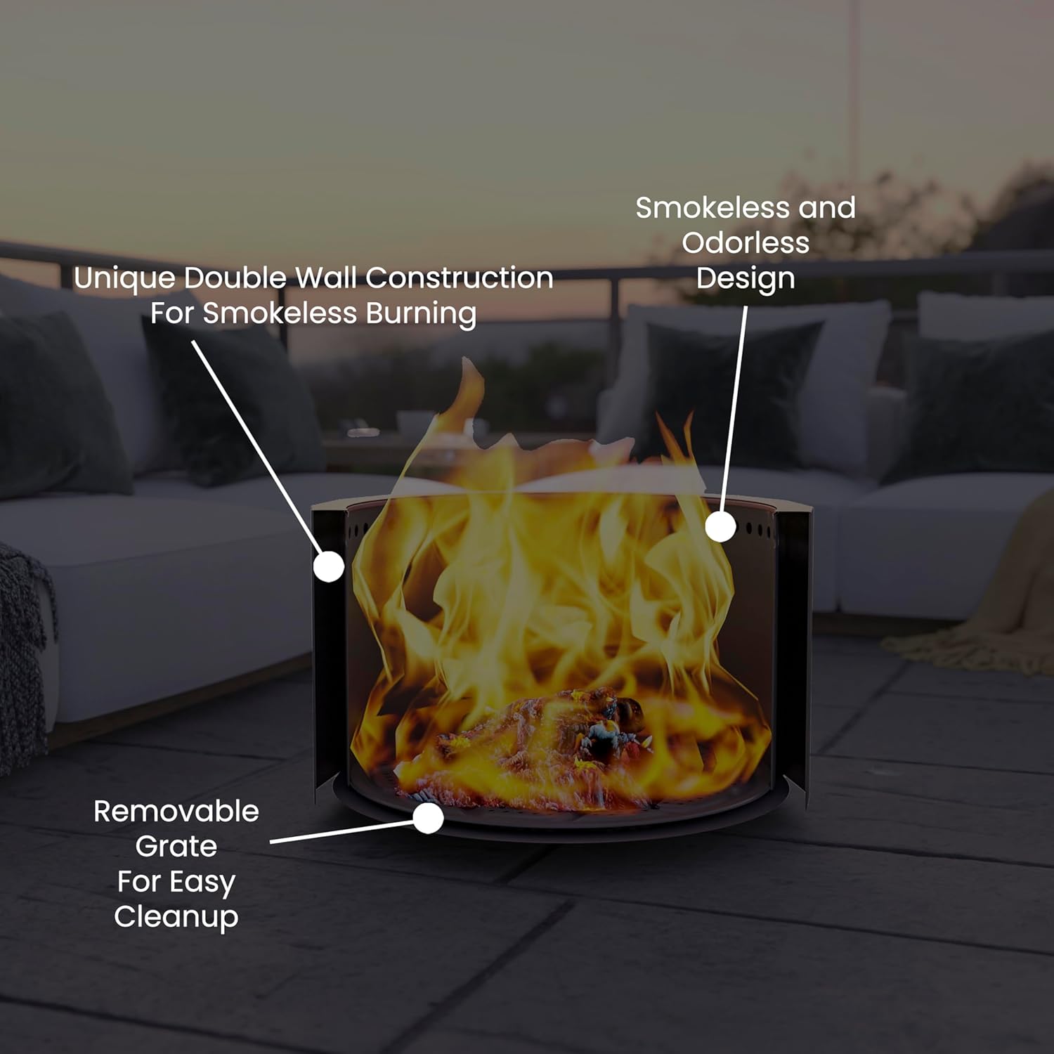 Flash Furniture Titus Commercial Grade Wood Burning Smokeless Outdoor Firepit - Bronze Finish - 19.5 inches - Portable - Waterproof Cover