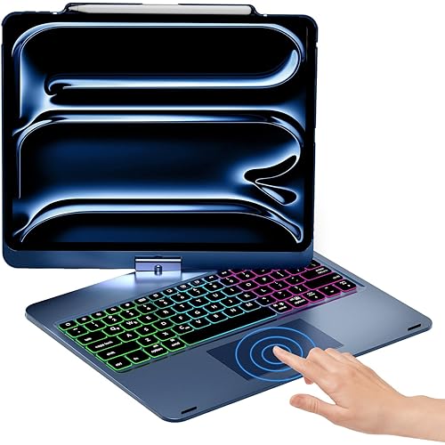 NOKBABO Trackpad Keyboard Case for iPad Pro 13 inch (M5/M4, 2025/2024), iPad Air 13" (M3/M2) & iPad Pro 12.9 6th/5th/4th/3rd, 360° Rotatable, Rainbow Backlit, Pencil Holder - Lake Blue