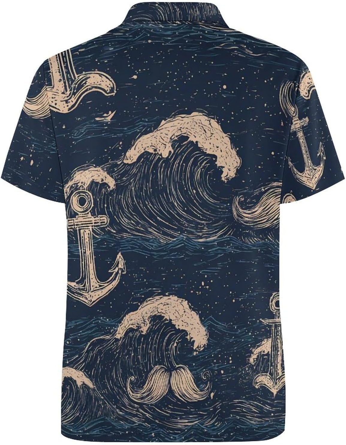 Mustaches Anchors Waves Vintage Men's Polo Golf Shirts Collared T-Shirt | short sleeve,three button,quick dry,machine washable,summer tee top