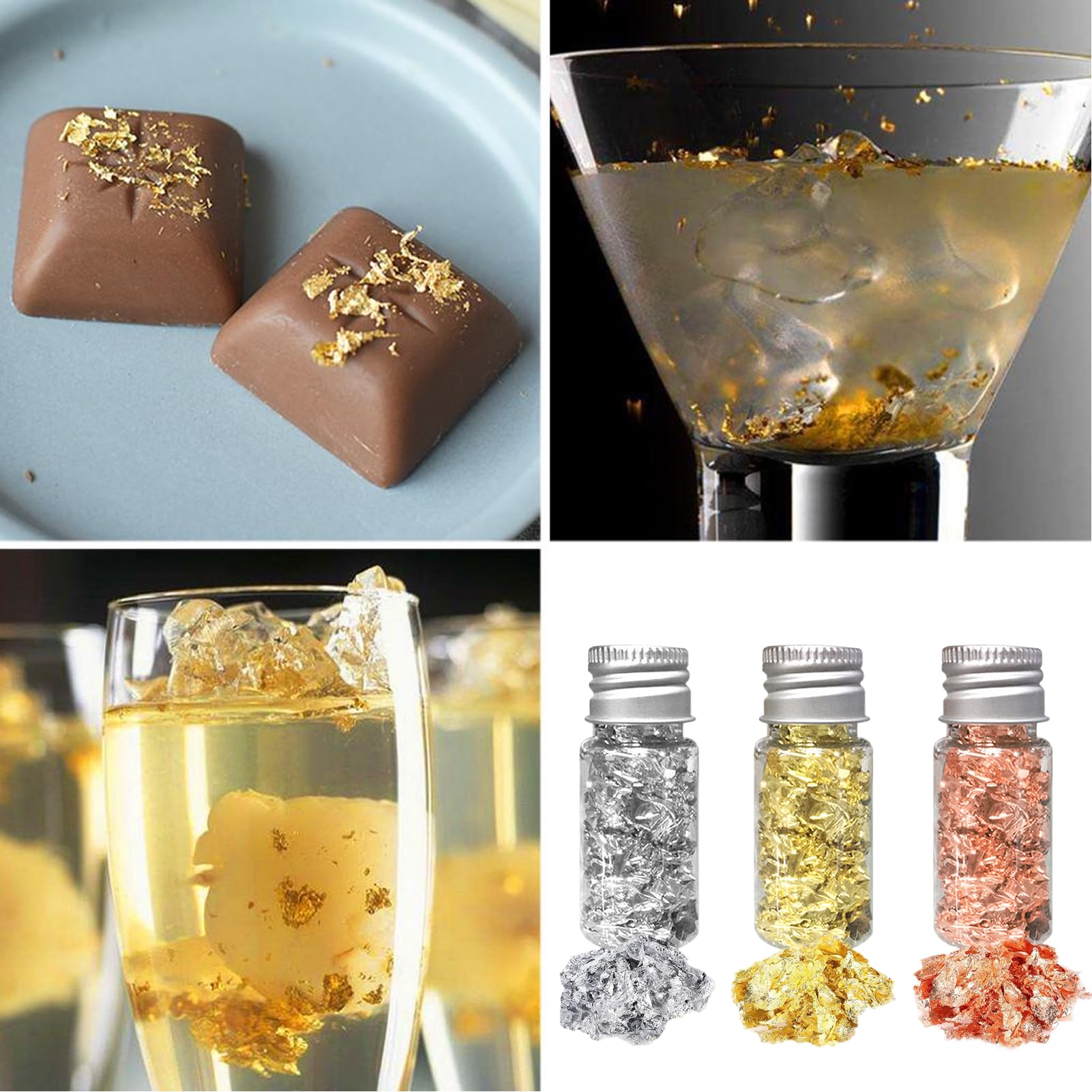 3 Flaconi Di Foglia D'oro Commestibile Con Clip – Decorazione Brillante Per Torte, Dessert, Manicure E Progetti Creativi