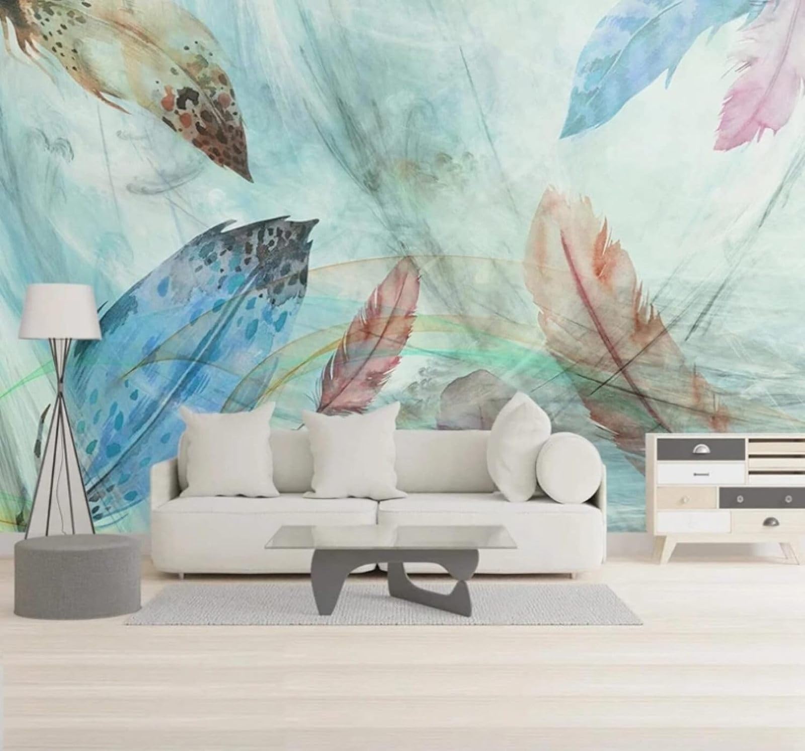 XLMING Creative Hand Drawn Line Art Watercolour Feathers 3D Wallpaper Luxury Home Dining Decor Paste Sofa Living Room The Wall for Bedroom Mural-430cm×300cm