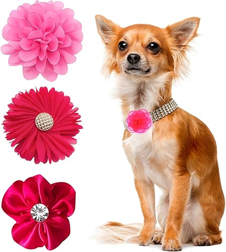 Miniatura 4 de PET SHOW Collar de perro rosa rosa con lazos y flores para niñas, cachorros, gatos, hembras, collares de perros pequeños y medianos, decoración para