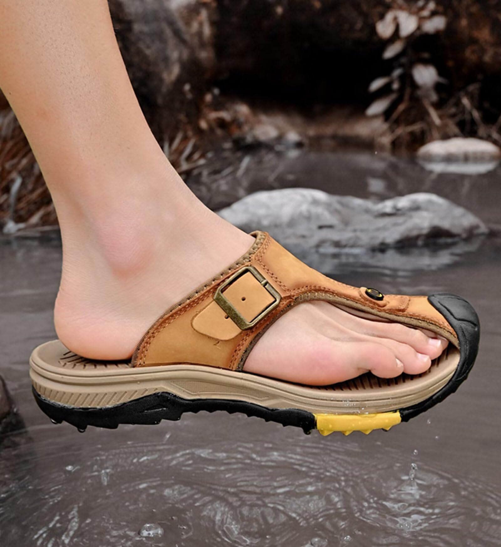 Chanclas Hombre Verano Playa Piscina Comodas Cuero Flip Flops de Caminar Antideslizante Sandalias de Punta Cerrada