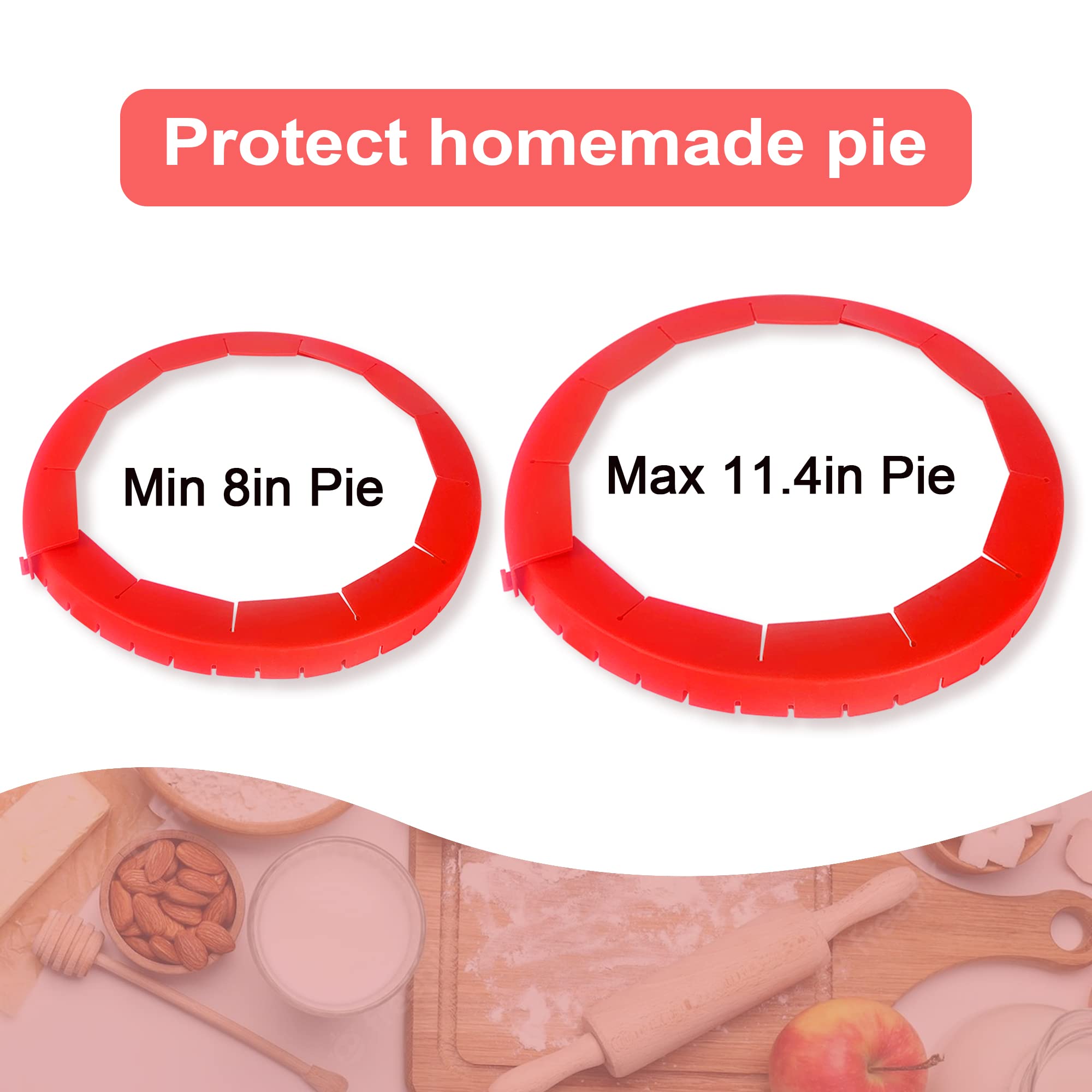 QUWOLACE 2 Pack Adjustable Silicone Crust Shield, BPA-free Pie Crust Protector Cover Kitchen Tool for Baking Pizza, Fit 8-10.7 Inch Pies - Dishwasher Safe (Red)