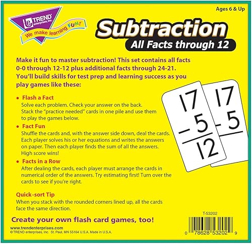 Miniatura 6 de Trend Enterprises Resta todos los hechos a través de 12 tarjetas flash de habilidad, ideal para desarrollar habilidades y preparación de pruebas,