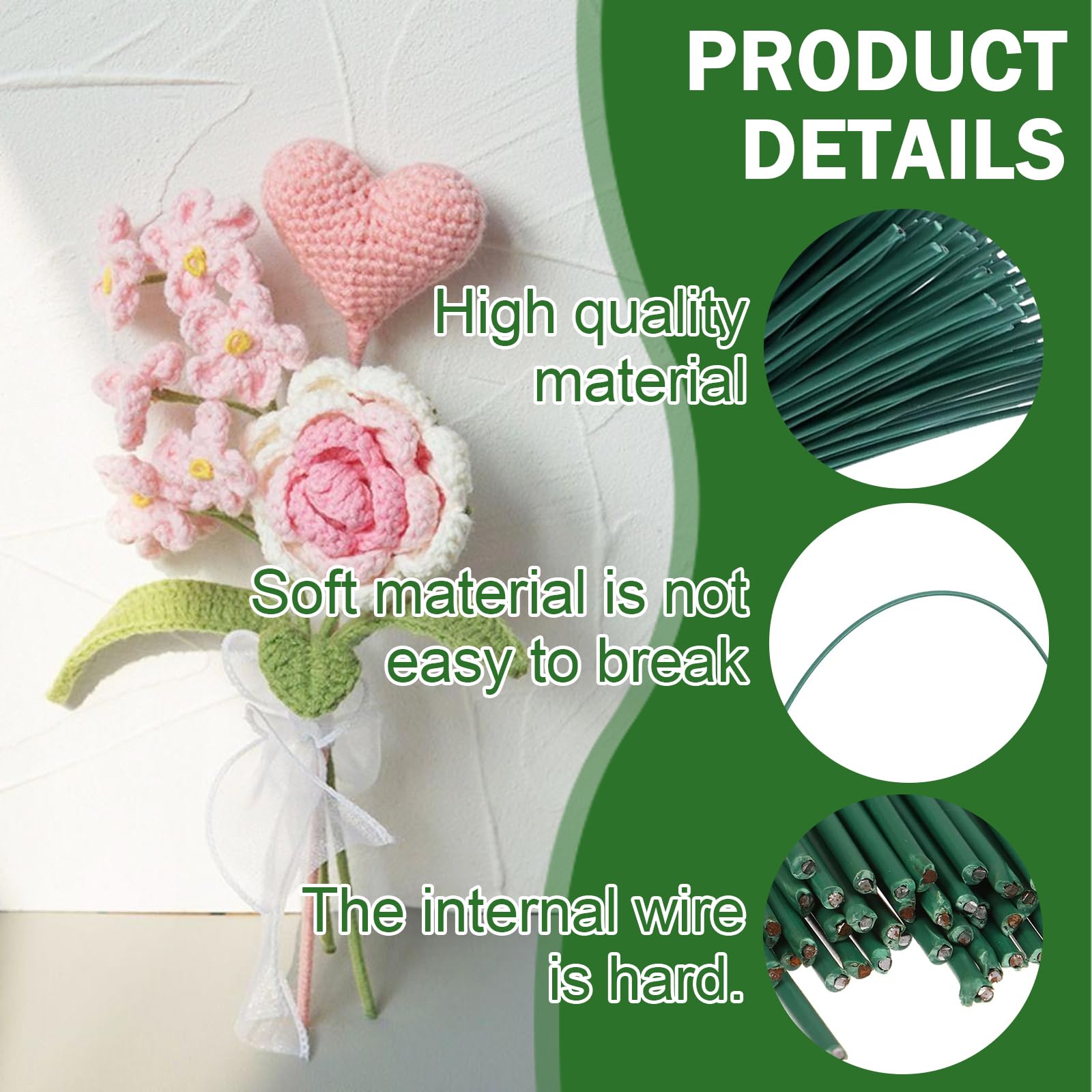 Kit Composizioni Floreali Set 100 Steli Per Fiori Finti In Filo Metallico Verde - Lungo 30 Cm, Spessore 2 Mm, Con Nastro Floreale, Per Composizioni Fai-da-te Fil Di Ferro Modellabile