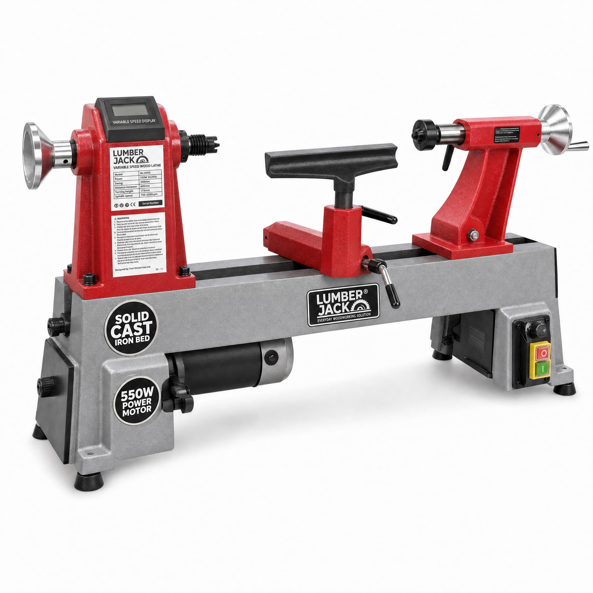 Lumberjack Tools Lumberjack 550W Compact Wood Lathe Variable SpeedCast Iron Bed 305mm Swing455mm Working Length from B&Q