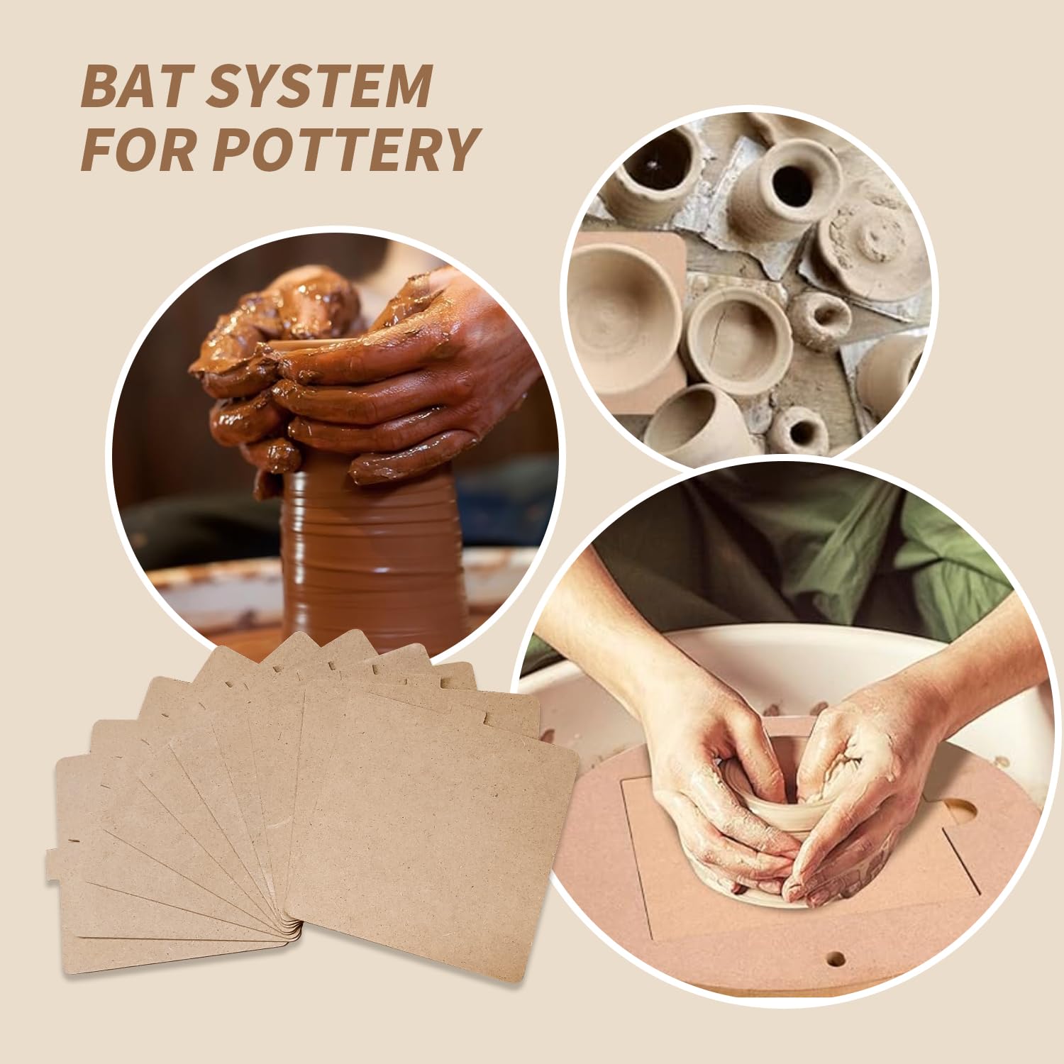 ArtBeek Pottery Wheel Bat 30,5 cm Töpfer-Fledermaus-Räder mit 10 Sets 17,8 cm quadratischen Innenschlägern. Keramik-Töpferei für Töpfer und Ton, mit 2 Packungen Nüssen, Holzschlägern, wasserdichte