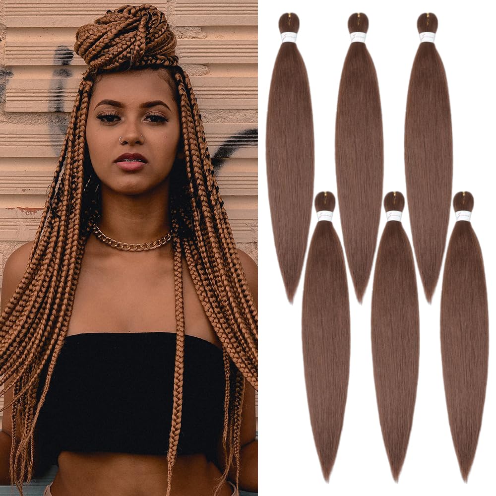 Pre stretched Braiding Hair 26 Inch Braiding Hair Extensions Hot Water Setting Synthetic Hair Pre Stretched Crochet Braids Hair(26 Inch,6Packs,30#）
