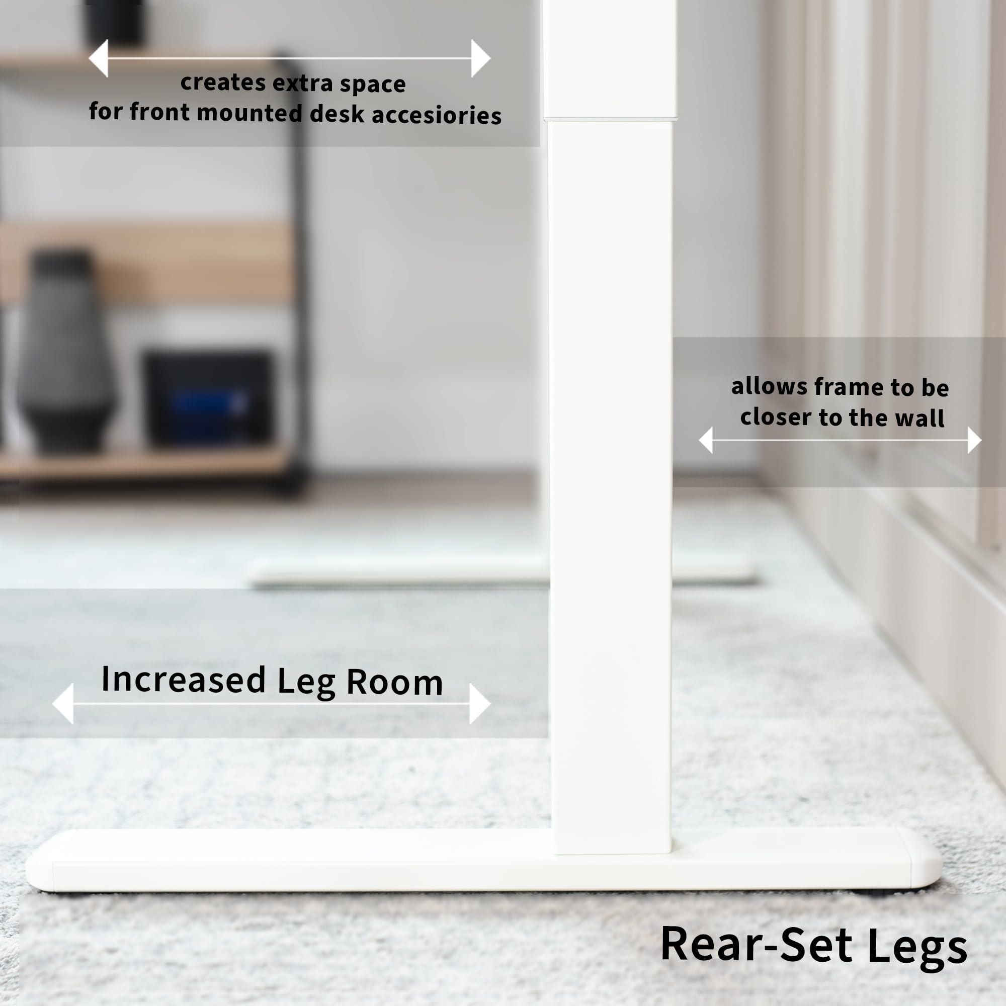 VIVO Electric Standing Desk Frame Rear-Set Legs Single Motor Memory Controller Height Adjustment Frame Only White DESK-100E-RW — view 3