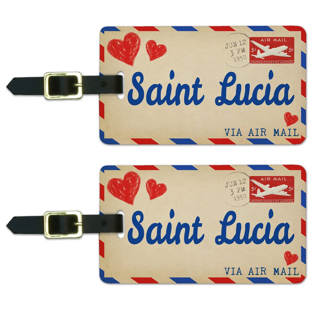 Graphics & More Air Mail Postcard Love for Saint Lucia Luggage Suitcase Id Tags, White