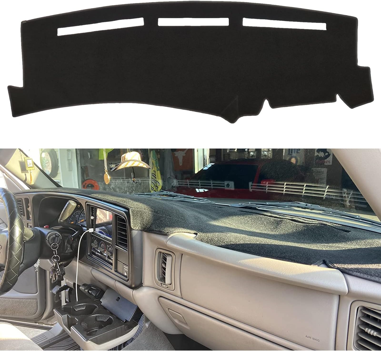 Dashboard Cover Dash Cover Mat Pad Compatible with 1999-2006 GMC Sierra/Chevy Chevrolet Silverado,2000-2006 GMC Yukon XL/Chevy Suburban Tahoe Avalanche(99-06, Black)