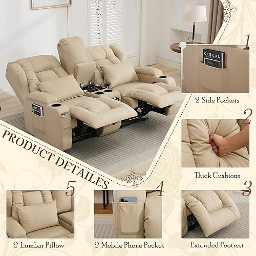 Miniatura 5 de SAMERY Sofá reclinable de 76.7 pulgadas, sofá biplaza reclinable doble con consola, asiento reclinable manual de cine en casa, juego de sofá de 23