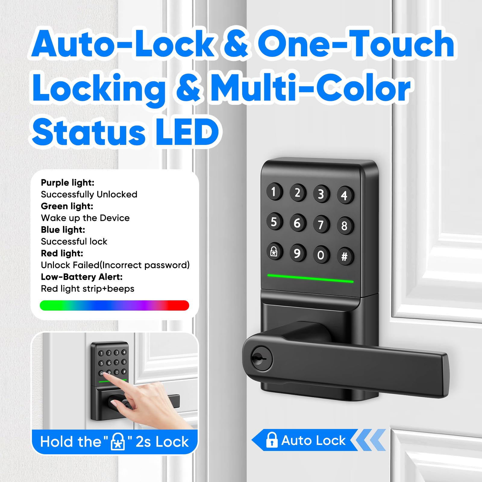 Smart Keyless Entry Door Lock with Keypad, Smart Door Lock No App Required