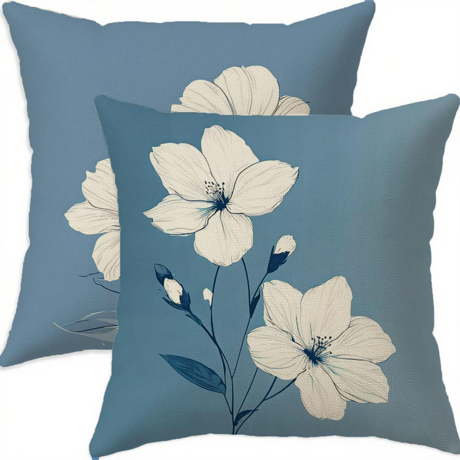 Housse coussin 55x55cm vintage bleu taie oreiller imperméable