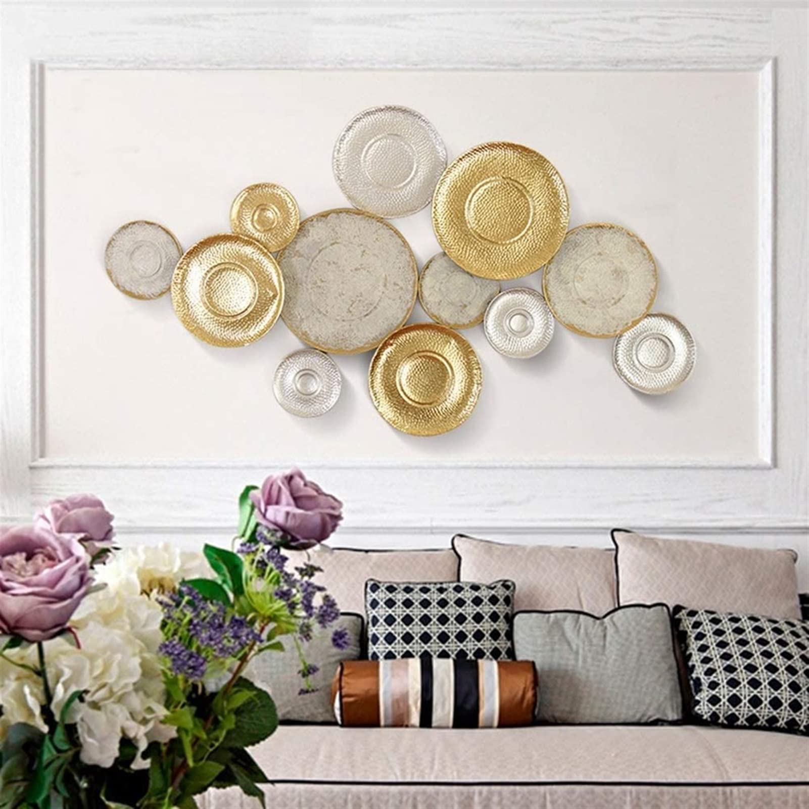 Wall Sculptures Metalowa ścienna rzeźba Nowoczesne wielokolorowe dekoracje ścienne do salonu sypialnia taras ściana wiszące rzemiosło złota folii Wiszące na ścianie