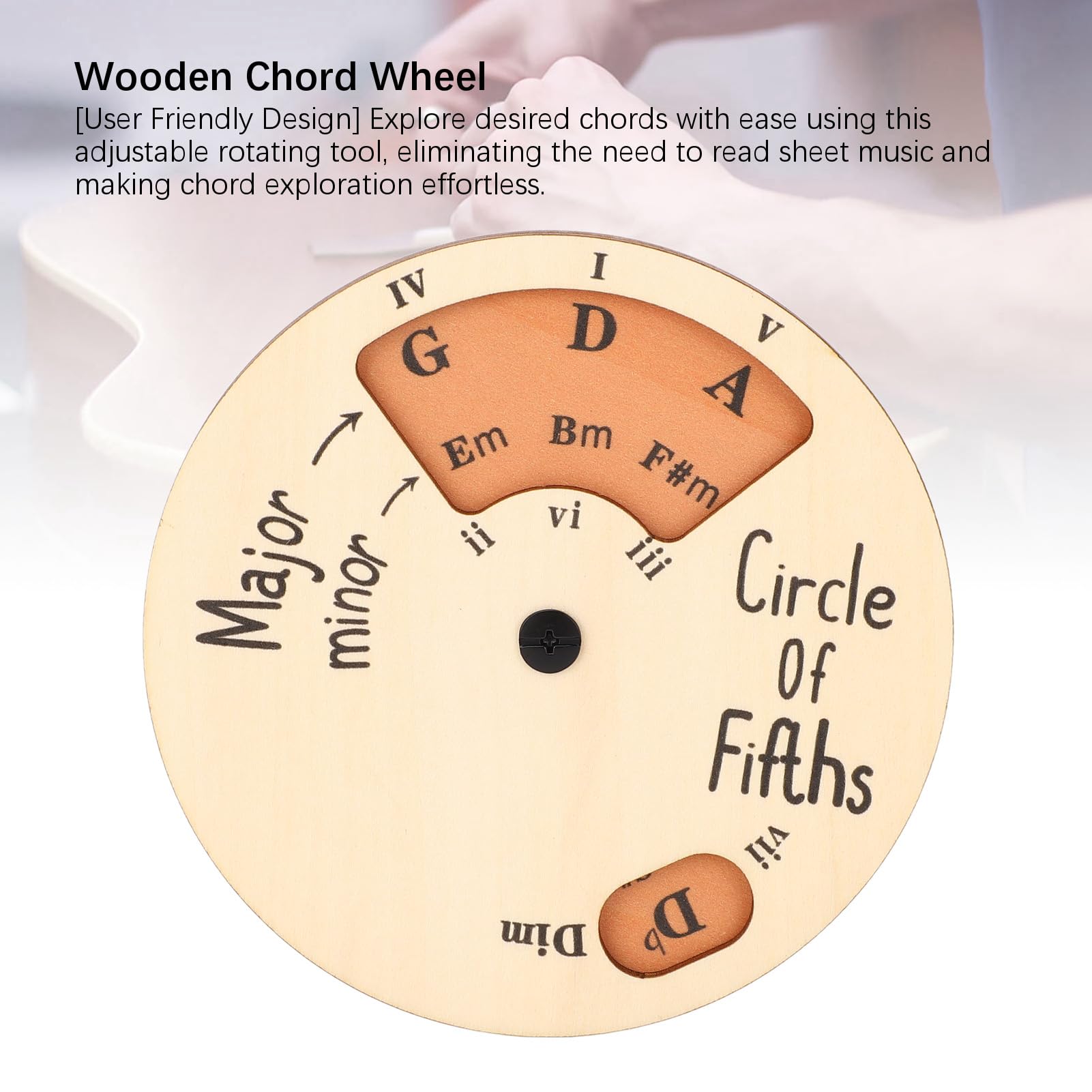 Focket Drewniana Melodia Narzędzie, Circle of Fifths Wheel do Nauki Muzyki Trening Treningowy z Regulowanym Obrotowym Projektem na gitarę fortepianową Ukulele Bass