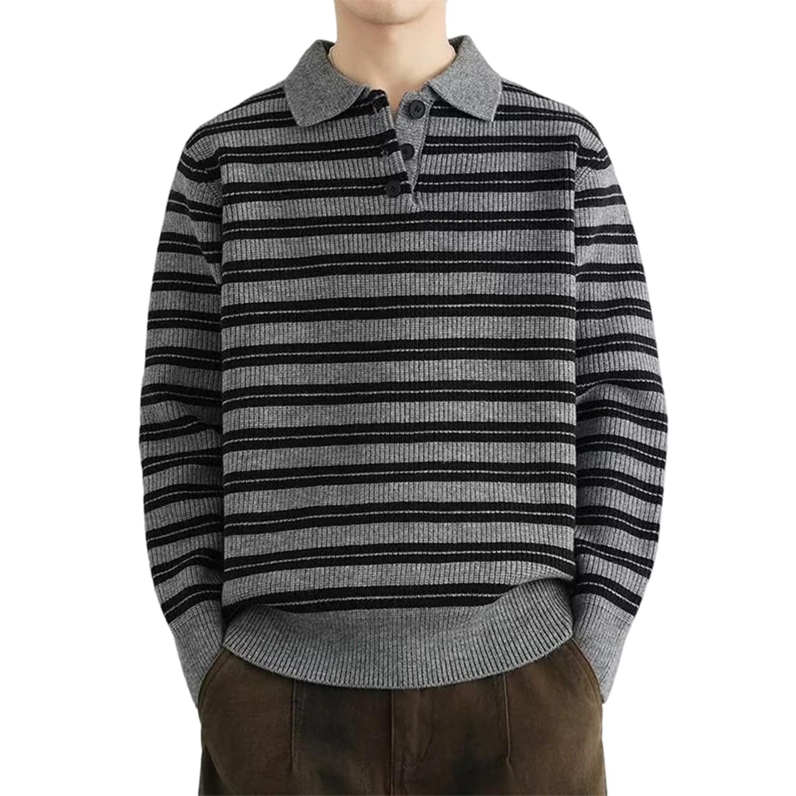 Generisch Jersey de punto para hombre con solapa, vintage, informal, para otoño e invierno, suéter de trabajo, jersey de punto para hombre