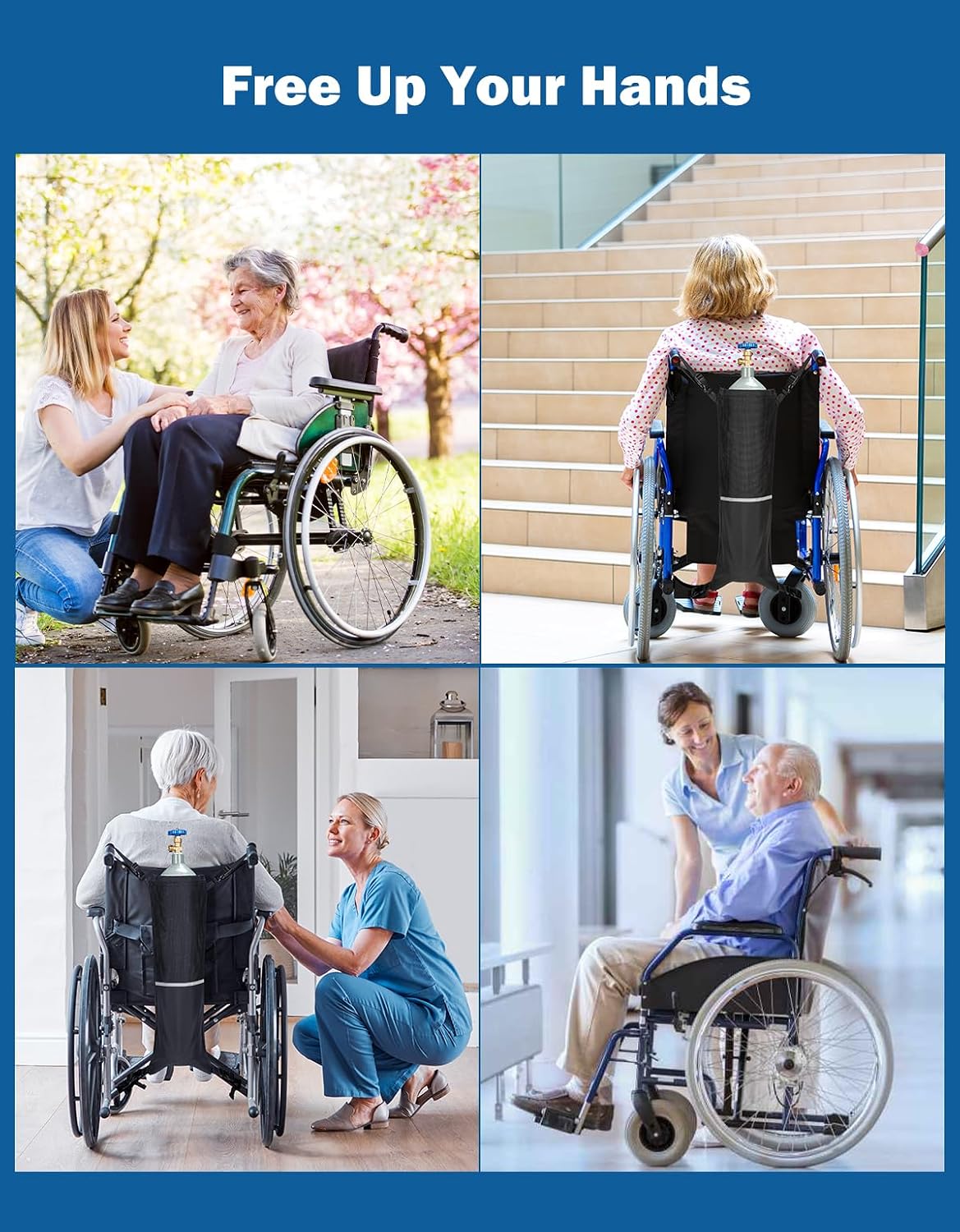 JOYTUTUS Oxygen Tank Holder for Wheelchair, Portable D & E Cylinder Transport Bag, Oxygen Cylinder Bag with Storage Pocket and Adjustable Straps, Fit for Walker, Rollator, Scooter