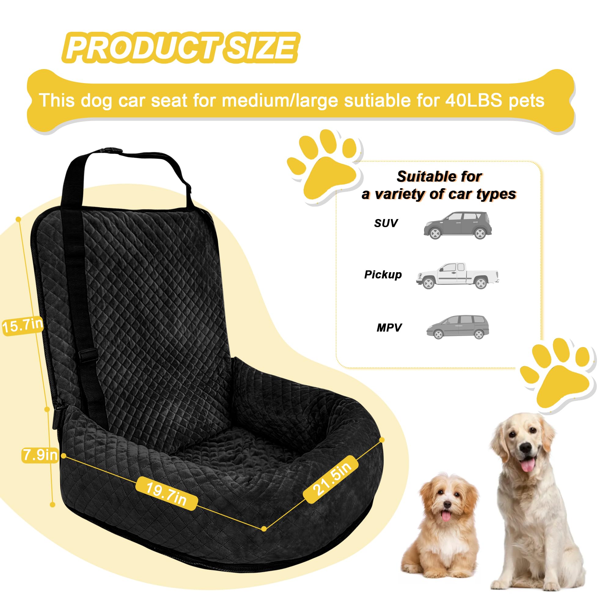 Haustier-Autositz Für Hunde & Katzen - Booster-Sitz Mit Sicherheitsgurten & Taschen, Abnehmbar & Waschbar, Für Reisen Mit Kleinen Bis Mittelgroßen Tieren