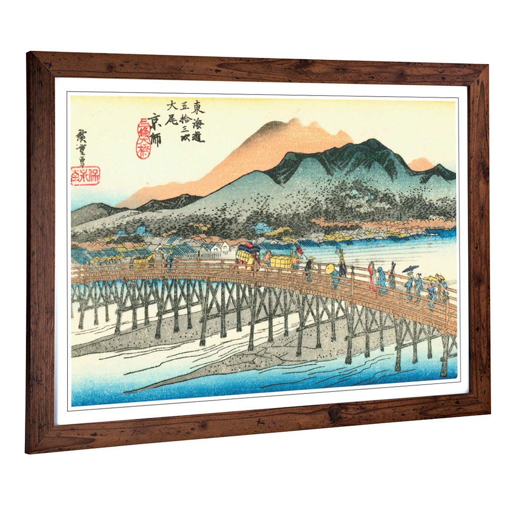 Big Box Art Framed Print of Hiroshige Japanese Oriental Kyoto Design | Wall Art Picture | Home Decor for Kitchen, Living Room, Bedroom, Hallway, Walnut, A2 / 24.5x18 Inch / 62x45cm