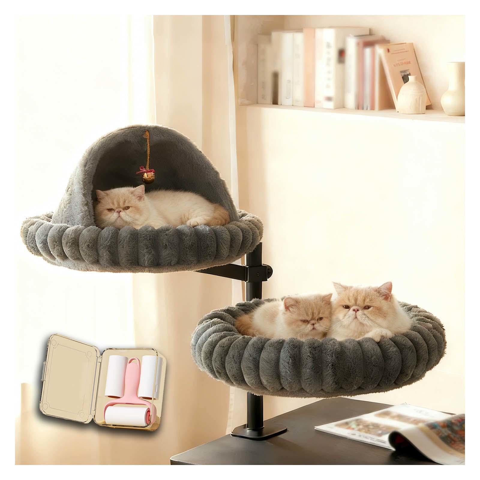 Cuccia Gatto Chiusa, Girevole a 360°, Altezza Regolabile Lettino Gatto con 2 Tessuti Lavabili per Ufficio e Lavoro,Gray