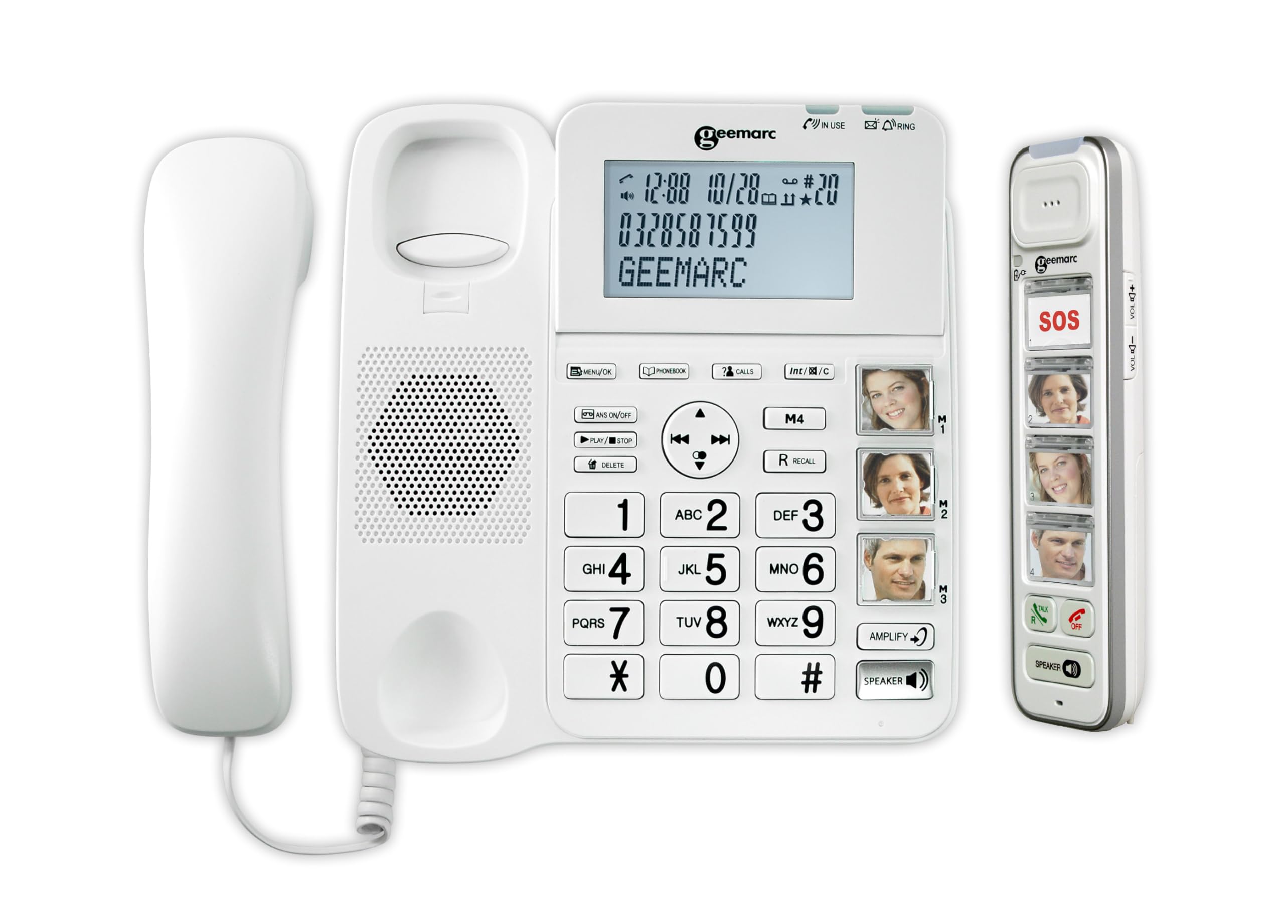 Geemarc Amplidect 295 Combi Photo - Téléphone Fixe Amplifié et son Combiné Additionnel avec Grosses Touches Photo Personnalisables pour Personnes Agées - Perte Auditive Faible ou Moyenne - Version FR