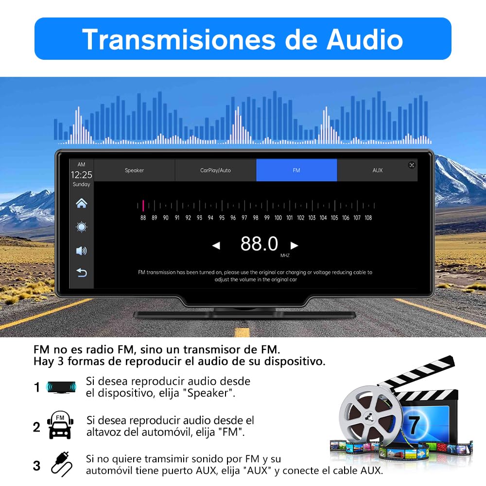AWESAFE Pantalla Táctil de 10.26 Pulgadas para Coche con CarPlay/Android Auto Inalámbrico, Pantalla Portátil con Dashcam 4K Frontal/Cámara Trasera de HD 1080P/Control por Voz/Bluetooth/Mirror Link