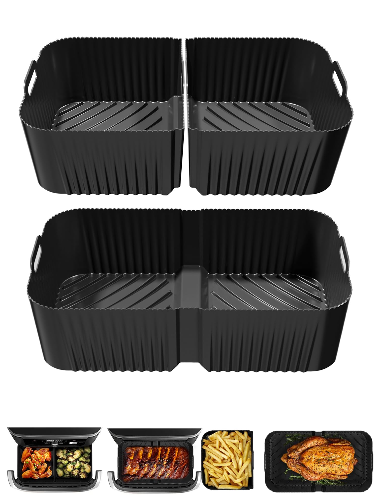 Silicone Air Fryer Liners 2 Pack for Ninja Dual Zone AF400UK AF451UK AF300UK 8–9.5L Foodi MAX, Compatible with Tower T17088, Keplin, EMtronics Reusable Non-Stick Dishwasher Safe Accessories — view 12