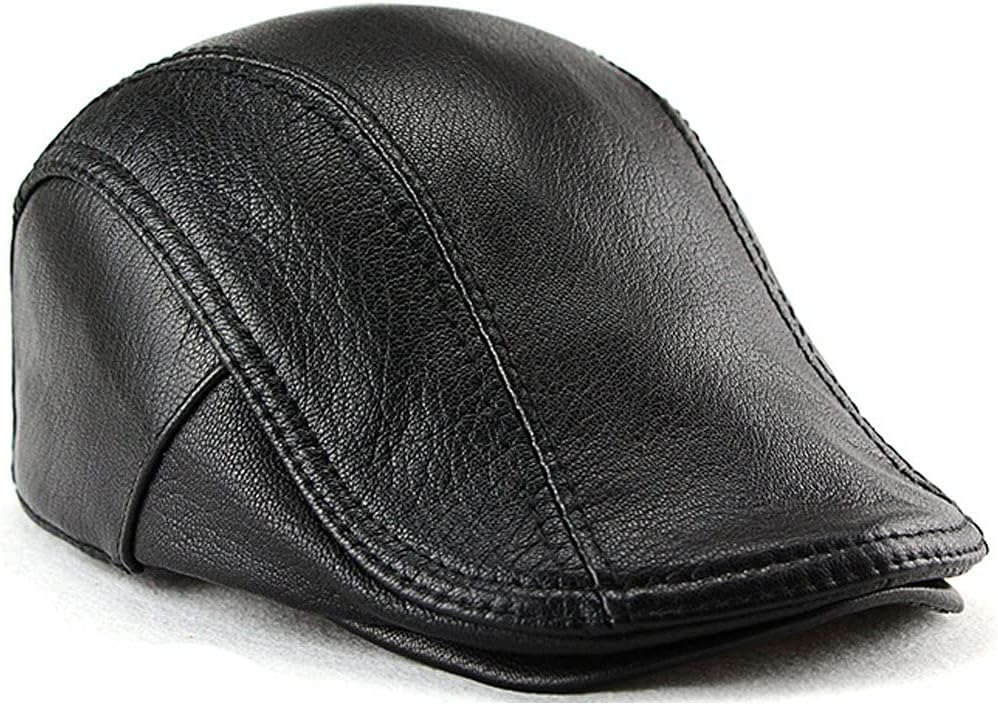 Men's Lambskin Leather Flat Cap Ivy Newsboy Hats Beret Cabbie Hat - Image 6