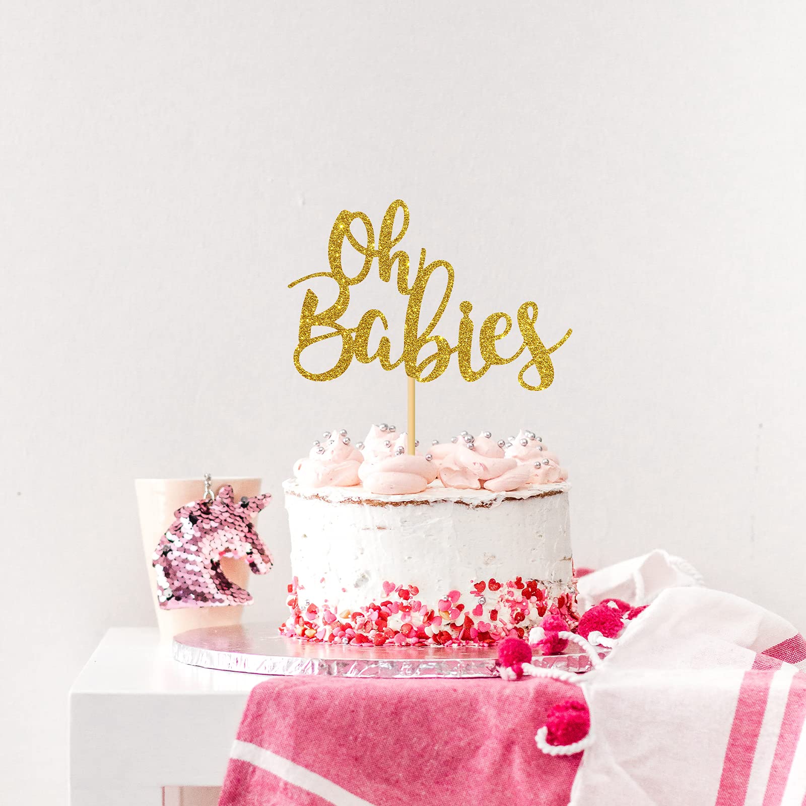 Partycolare- Topper per torta Baby Shower in metallo dorato Oh Baby