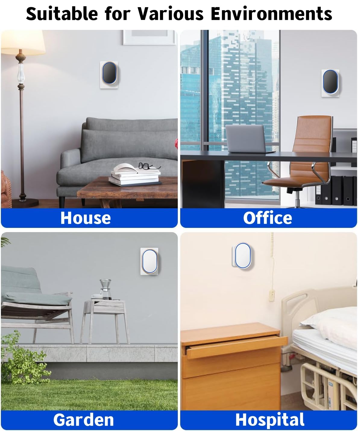 Genérico Timbre inalámbrico de 304 m de Alcance, IP68, Resistente al Agua, Kit inalámbrico con 2 pulsadores, 60 melodías, 5 Niveles de Volumen y Flash LED. Ideal para Puertas Delanteras y t