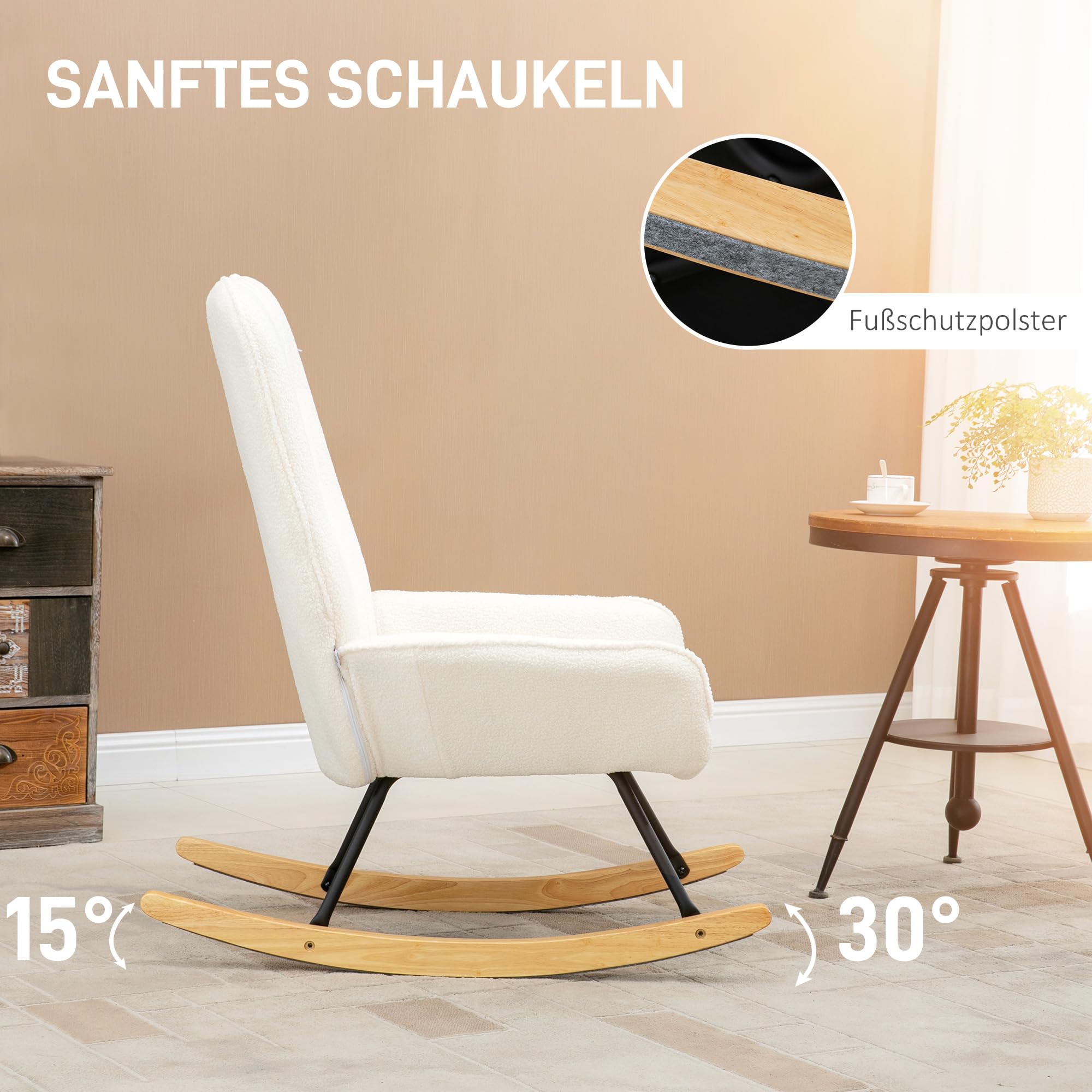HOMCOM schommelstoel accentstoel woonkamer fauteuil voor slaapkamer, draagvermogen tot 120 kg, polyester, lichtgrijs 71 x 92 x 101 cm