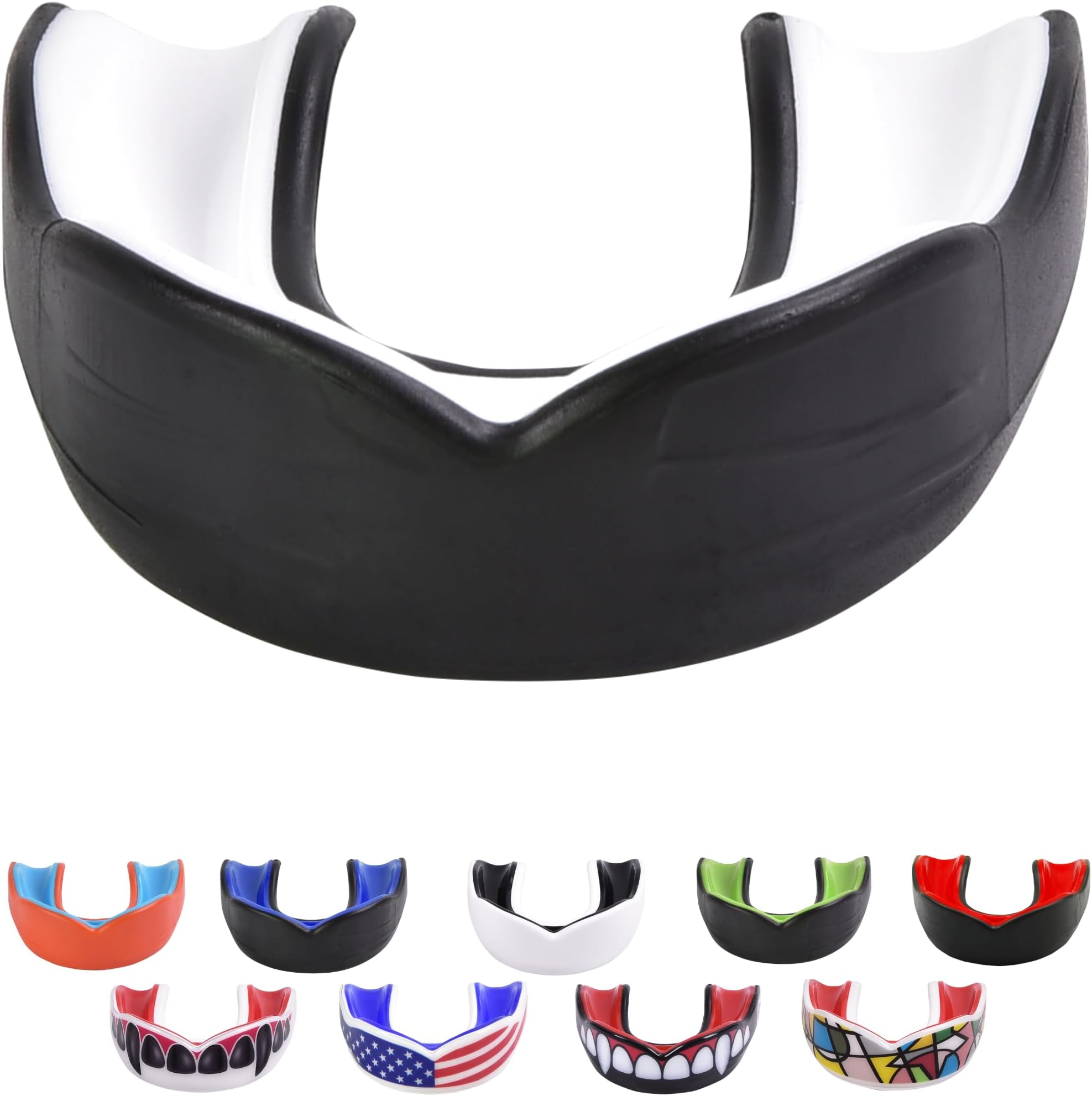 Oral Mart Adult Sports Mouth Guard (USA Flag, Fangs, 15+ Colors to Choose from) - Mouthguard for Football, Boxing, Karate, Martial Arts, Rugby, MMA, Sparring, Hockey (Adult, Strapless)