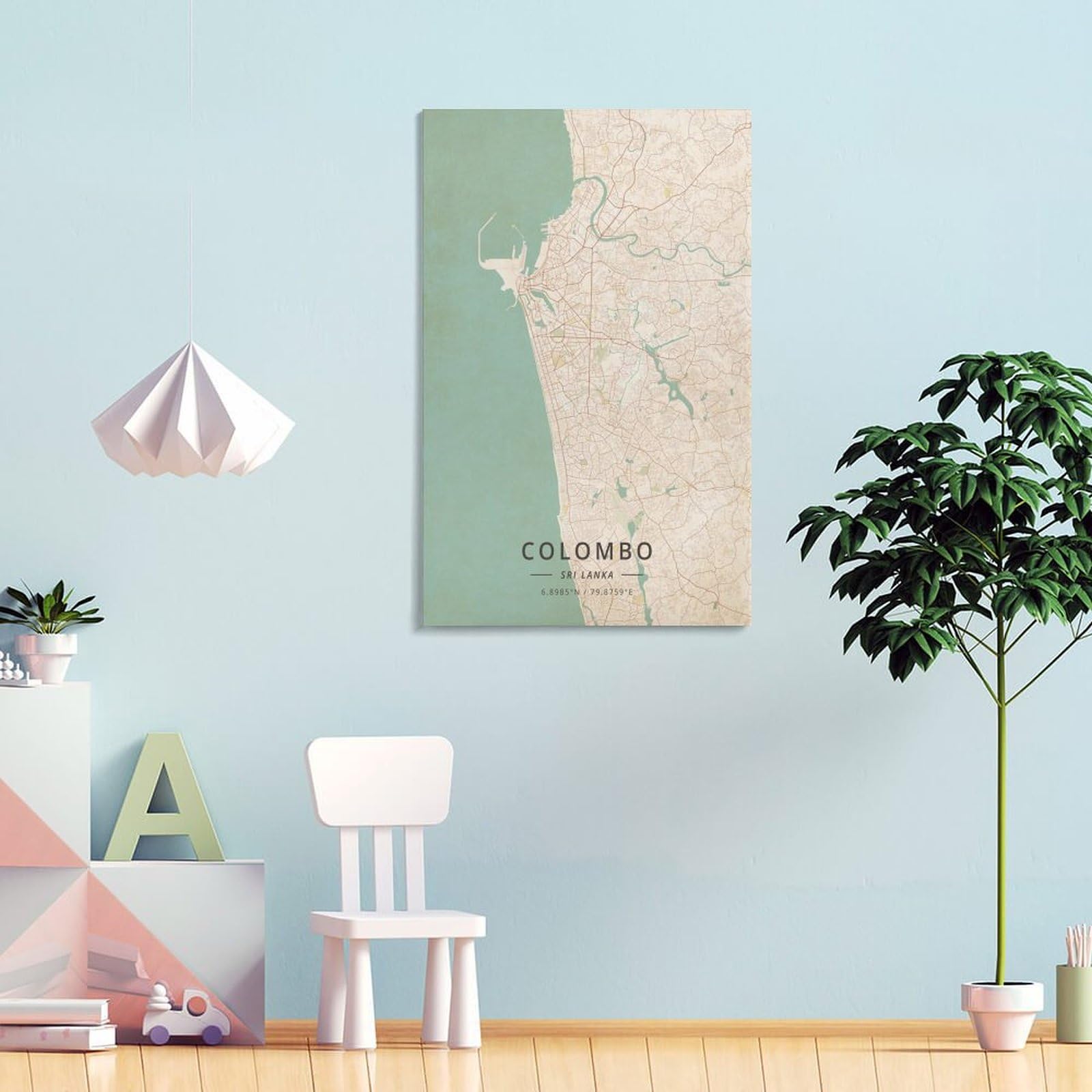 Colombo Sri Lanka Karten-Poster, Vintage-Druck, Posterdruck für Teenager, Jungen, Zimmer, Wandkunst, Leinwand, Gemälde, Druckrahmen, 40 x 60 cm